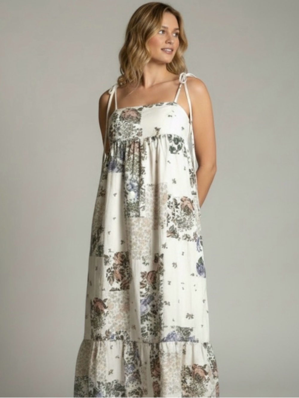 Levi's White Floral Patchwork Tie-Shoulder Maxi dress